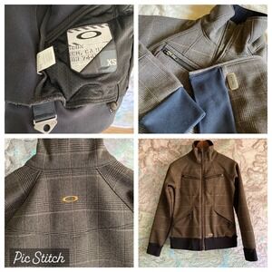 Oakley Women's XS Softshell Fleece Lined Glen Plaid Gray Moto Full Zip Jacket